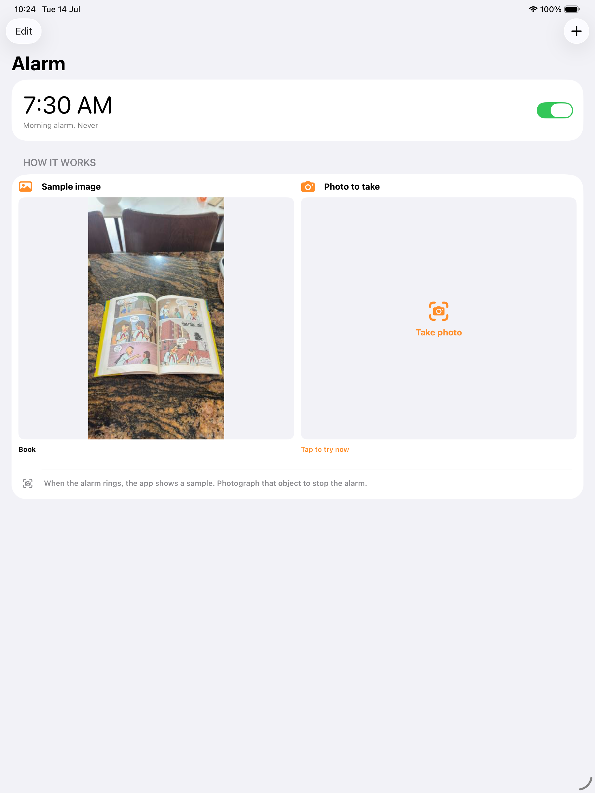 Alarm Camera scheduled alarm on iPad