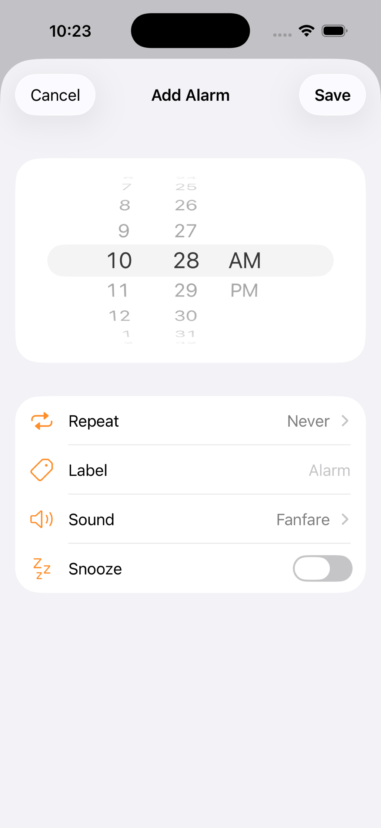 Alarm Camera add alarm screen on iPhone