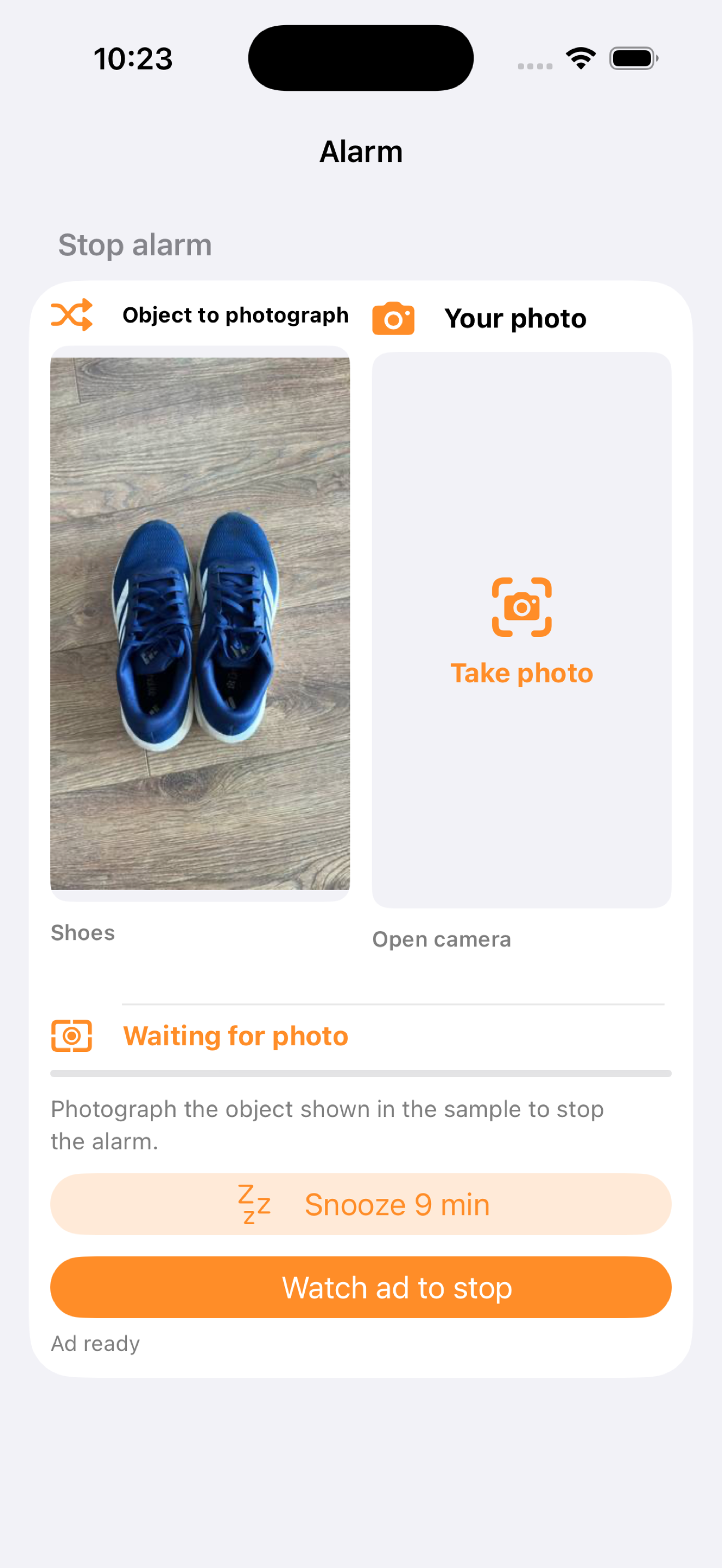 Alarm Camera photo challenge on iPhone